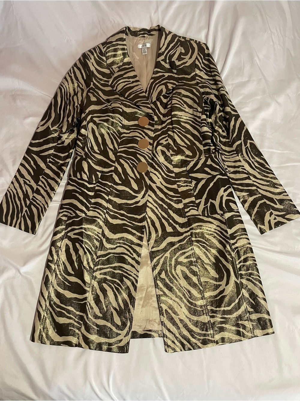 Cache Zebra-Print Trench Coat in Dark Brown and Cream